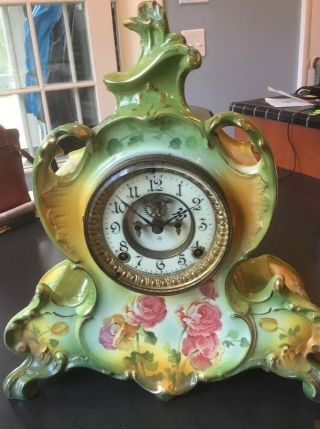 Antique Ansonia Royal Bonn " La Vendee " Porcelain Clock