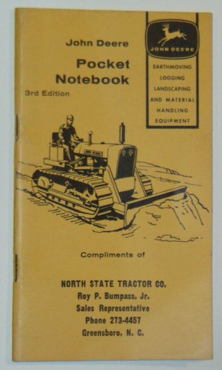 Vtg 1961 John Deere Pocket Notebook 3rd Edition Calendar/useful Tables/memos