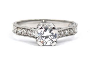 Fancy Engraved Diamond Engagement Ring Vintage Designer Look 18k White Gold