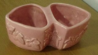 Vintage Usa Pottery Pink Oblong Planter With Leaf Design 525