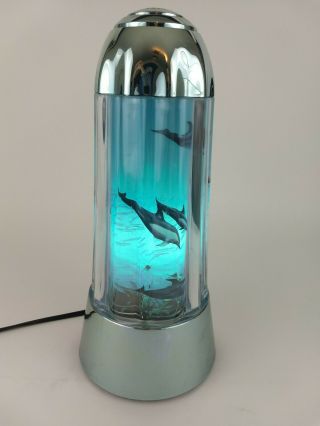 13.  5 " Lava Lamp Blue Liquid & Base Silver Glitter Dolphins Sea Life