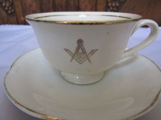 Antique German Ohme Masonic Tea Cup & Saucer - Holland Lodge 1 Af&am Houston Tx