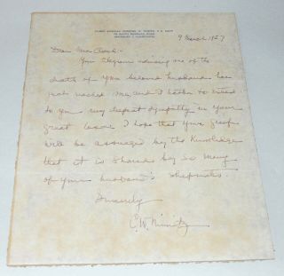 Wwii Era Signed Personalized Letter Admiral Chester W.  Nimitz On Letterhead