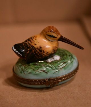 Vintage Limoges French Figural Trinket Box – Kingfisher Bird On Nest With Eggs