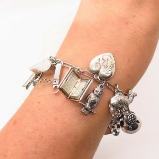 Antique Victorian 925 Sterling Silver Collectible 27 Assorted Charm Bracelet