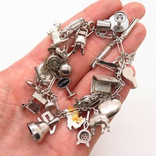Antique Victorian 925 Sterling Silver Collectible 27 Assorted Charm Bracelet 2