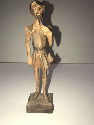 Vintage Hand Carved Folk Art Wooden Statue Figure Don Quixote