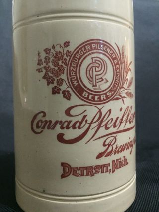 Vtg Pre Prohibition Beer Mug Conrad Pfeiffer Brewing Detroit Michigan