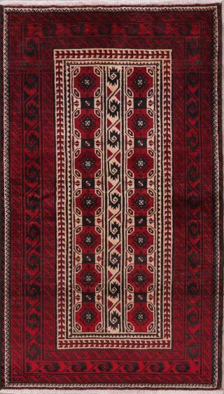 Vintage Balouch Afghan Oriental Geometric Area Rug Wool Hand - Knotted 4x6 Carpet