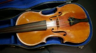 19th Century Antique German Violin With Bow And Case 4/4 Size
