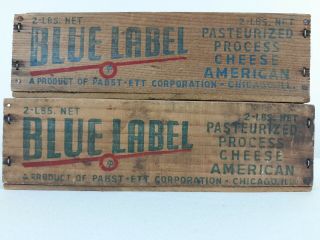 Pair Antique Pabst - Ett Blue Label Cheese Wood Crates 2 Lb Boxes Chicago