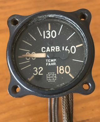 Fairchild F24 Factory Carburetor Temp Gauge Aircraft Wwii Vintage Instrument
