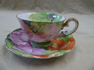 Antique Chubu China Floral Teacup And Saucer,  Occupied Japan Tea Cup