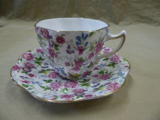 Vintage Rosina Bone China Purple Flower Teacup And Saucer England Tea Cup