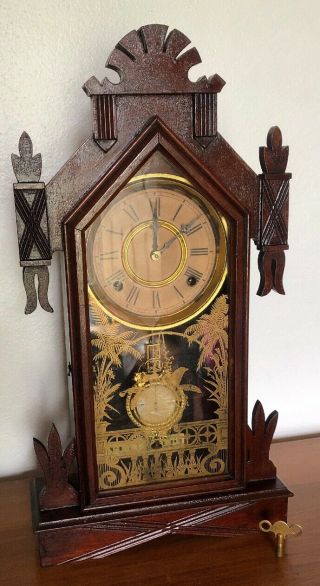 Antique Walnut Ansonia Clock Co Trademark A America Strike Chime Mantle Clock