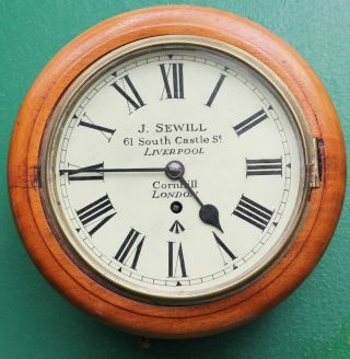 J.  Sewill Liverpool & London 8 " Dial Antique English Mahogany 8 Day Fusee Clock