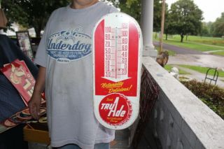Vintage 1957 Tru Ade Orange Soda Pop Gas Station Metal Thermometer Sign