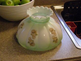 Kerosene Glass 10 Inch Shade Frosted Soft Apple Green With Daisies Fits Aladdin