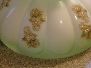 KEROSENE GLASS 10 INCH SHADE FROSTED SOFT APPLE GREEN WITH DAISIES FITS ALADDIN 2