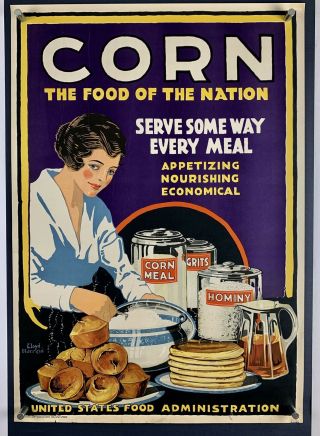 Corn Food Of Nation World War 1 Poster (fine) 1918 21x30 Wwi Usfa 33b