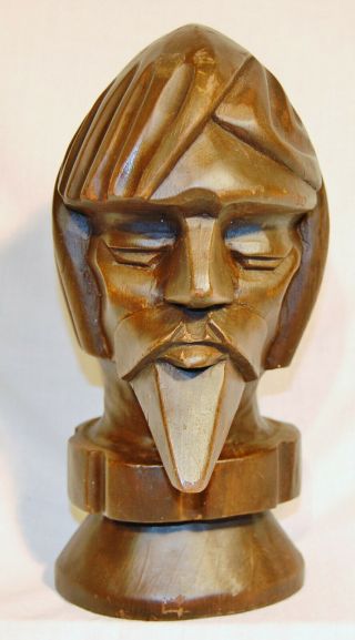 Don Quixote Sculpture Folk Art Wood Carving Carved Wooden Bust Spanish Head