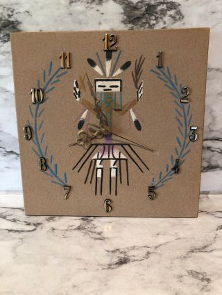 Native Sand Art Clock Navajo American Indian Vintage Piece