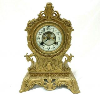 Skeleton Face Waterbury Clock Co.  French Style Gilt Bronze Mantel Clock Serviced