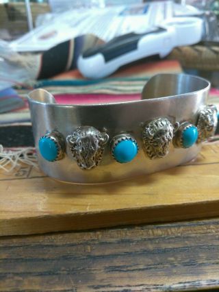 Native Vintage Pawn Navajo Sterling Silver Turquoise Cuff Bracelet Signed Dl