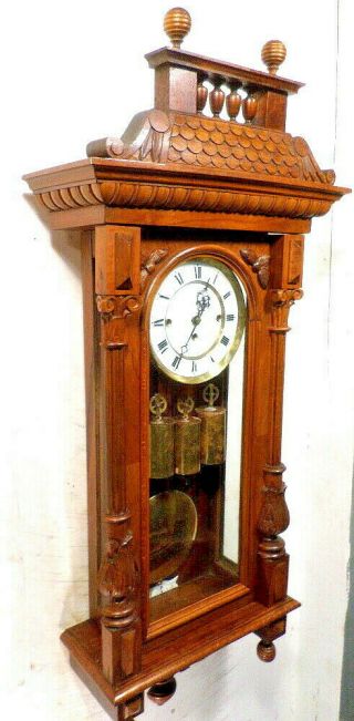 Dwarf 44 " German Walnut Grand Sonnerie 3 Weight Regulator Wall Clock - - 1885