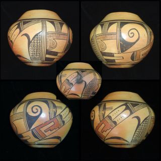 Vintage Native American Pottery 7 " W X 5 7/8 " H Sikyatki - Hopi ? Art W/ Blushing