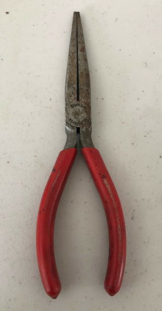 Snap On Tools 97acp 8 " Needle Nose Pliers Made In Usa Red Rubber Grip