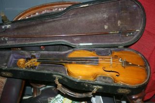 Old Antique Full Size Violin Labelled Carcassi With Case And Bow