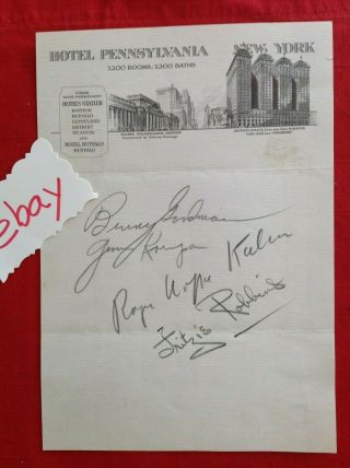 1936 Benny Goodman Gene Krupa Fritzie Robbins Signed Box C Hotel Pennsylvania