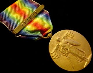 Wwi Ww1 Us Victory Medal With France Campaign Bar / Clasp - Army