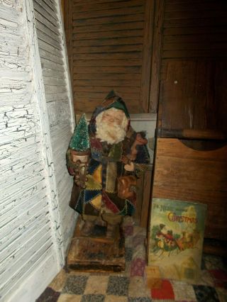 Primitive Santa Claus,  Vintage Quilt,  Sisal Tree,  Handmade Santa Claus Doll,  Ooak