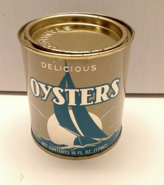 Vtg Oysters Tin Can Standards 4 " Tall Can Jd Weeks Moorehead City Nc