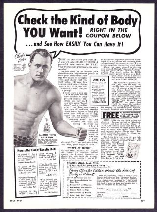 1964 Bodybuilder Charles Atlas Photo " Check The Body You Want " Vintage Print Ad