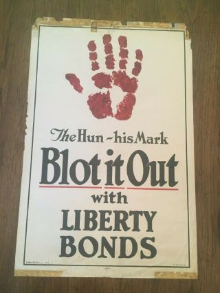 1917 Wwi " The Hun - His Mark - Blot It Out " 2nd Liberty Bond Poster