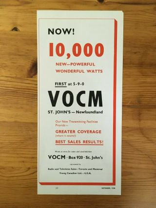 1958 Canadian Radio Station Ad Vocm St John 