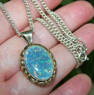 Vintage Jewellery Sterling Silver Fire Opal Dragons Breath Pendant Necklace