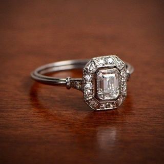 1.  80ct Antique Art Deco Emerald Cut Diamond Engagement Ring 925 Sterling Silver
