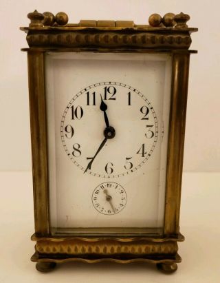 Antique 19th C.  French Brass Victorian Carriage Travel Clock Alarm Clock