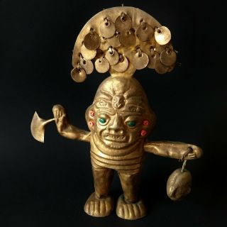 Vtg Hammered Metal Spanish Statue Aztec Mayan Inca Figurine Folk Art Mexican