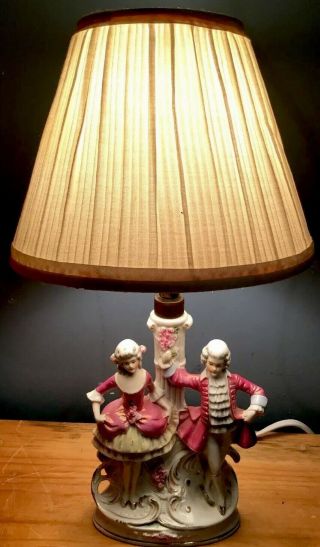 Vtg Table Lamp Numbered Leviton German Porcelain Dancing Couple Figures -