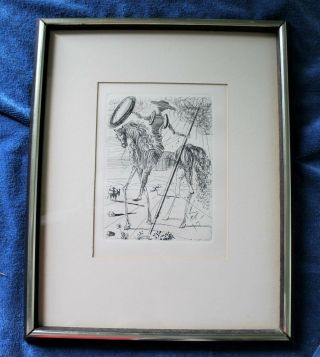 Salvador Dali Plate Signed Don Quixote Etching - Wood Frame