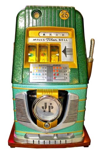 Antique 1947 Mills Token Bell 25 Cent Slot Machine,  Restored