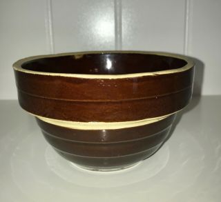 Antique Yellow Ware Bowl With Brown Glaze Usa 5in (5 ") Ribbed