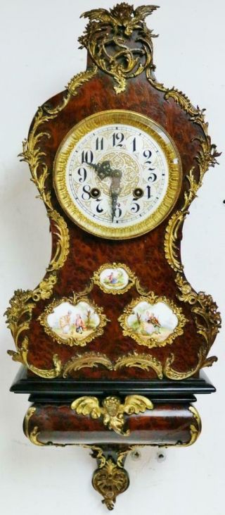 Rare Antique Gustav Becker 8 Day Walnut & Sevres Porcelain Bracket Wall Clock