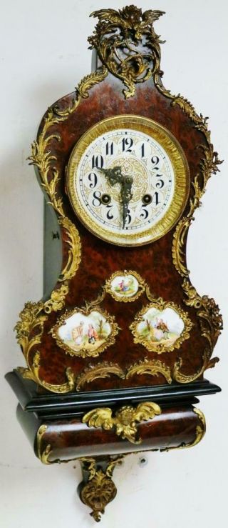 Rare Antique Gustav Becker 8 Day Walnut & Sevres Porcelain Bracket Wall Clock 2