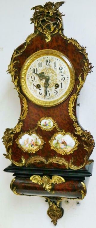 Rare Antique Gustav Becker 8 Day Walnut & Sevres Porcelain Bracket Wall Clock 3